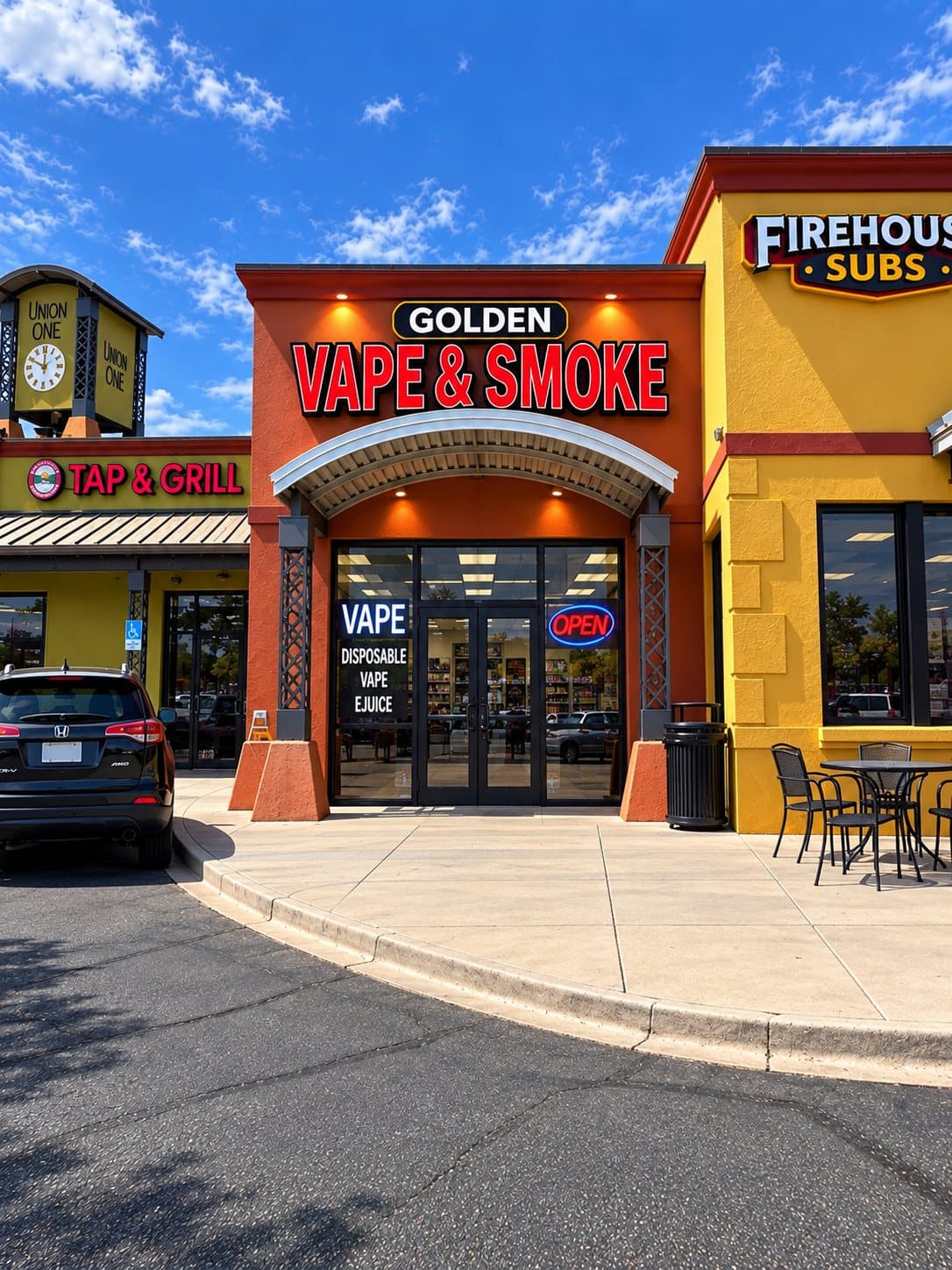 The Golden Vape & Smoke storefront at 195 S Union Blvd in Lakewood
